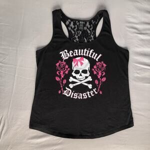 Beautiful Disaster Women’s Black Tank With Lace Size 1X Curvy Graphic Goth Tee